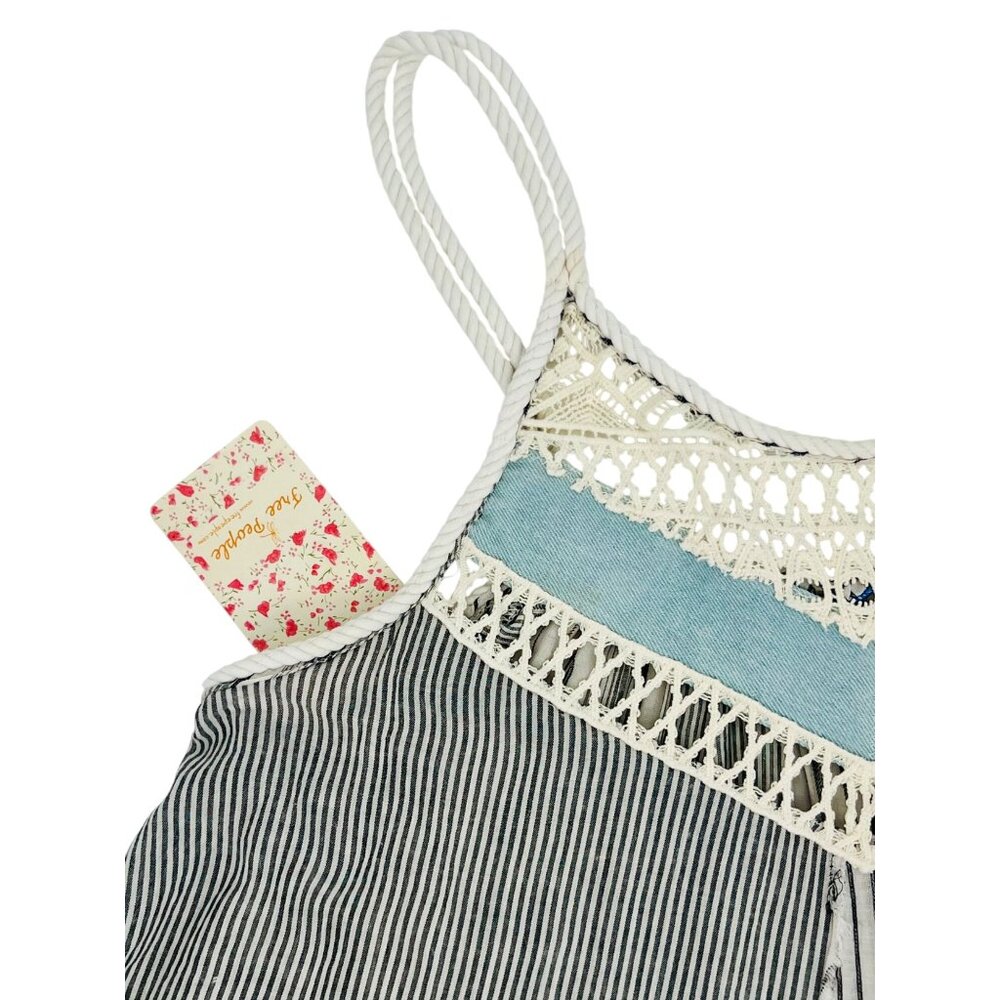 NWT Free People Striped Crochet Trim Sleeveless Top | Coastal Grandma Boho Indie - Picture 3 of 16